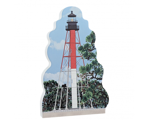 Souvenir of Crooked River Lighthouse, Carrabelle, FL, handcrafted in wood by The Cat's Meow Village in the USA.