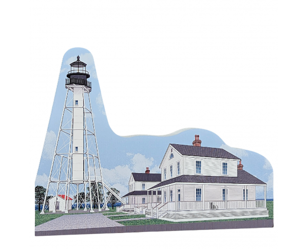 Wooden souvenir of Cape San Blas Lighthouse in Port St. Joe, Florida. Handcrafted in 3/4" thick wood by the Cat's Meow Village in Ohio.