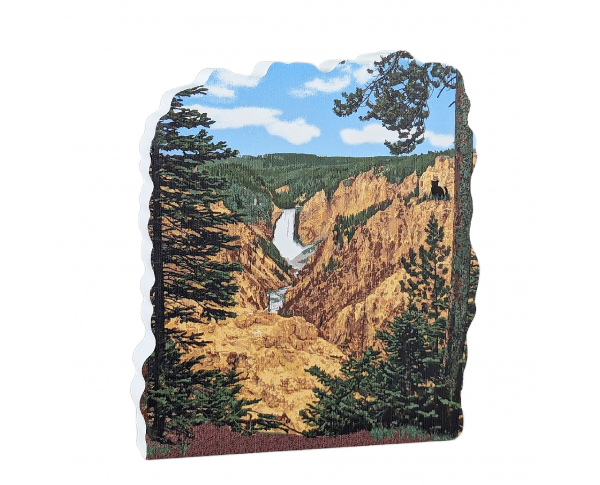 Wooden souvenir of Grand Canyon of The Yellowstone handcrafted by The Cat's Meow Village in the USA.