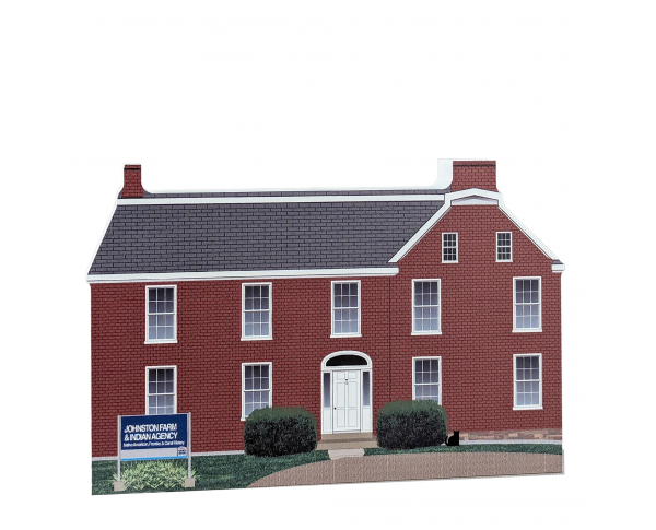 Wooden replica of Johnston Farm & Indian Agency, Piqua, Ohio, handcrafted by The Cat's Meow Village in the USA.