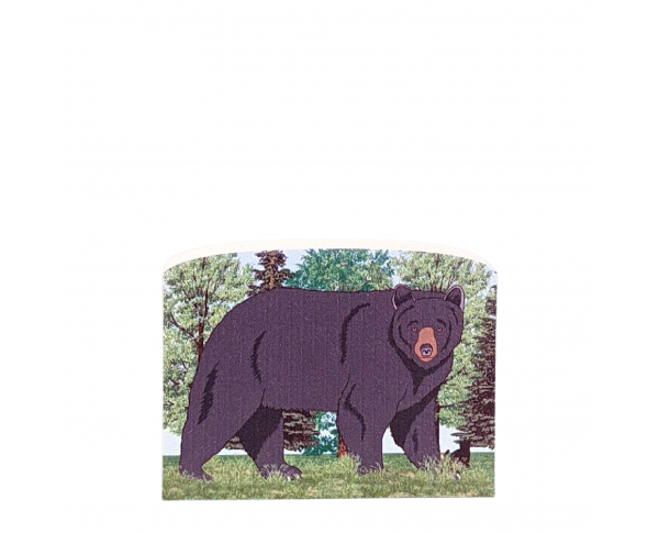 Wooden replica of an American Black Bear handcrafted by The Cat's Meow Village in the USA.