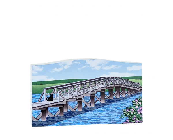 Sagamore Bridge at Sunrise, Bourne, MA, Cape Cod. Handcrafted in 3/4" thick wood by the Cat's Meow Village in the USA.