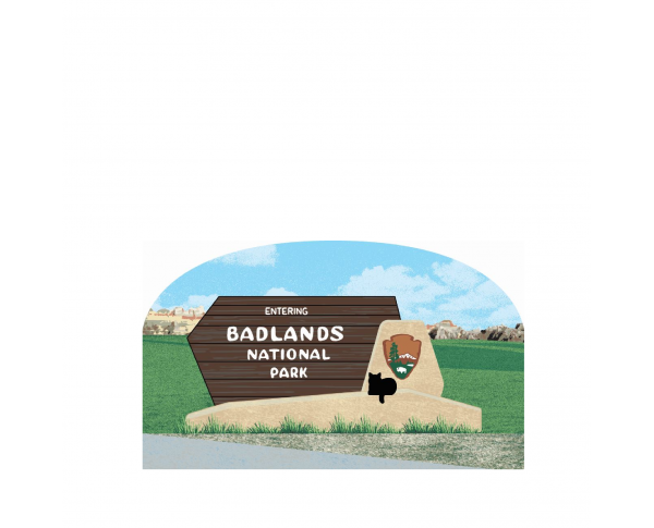 Wooden souvenir of the Badlands National Park Sign, South Dakota handcrafted by The Cat's Meow Village in the USA.
