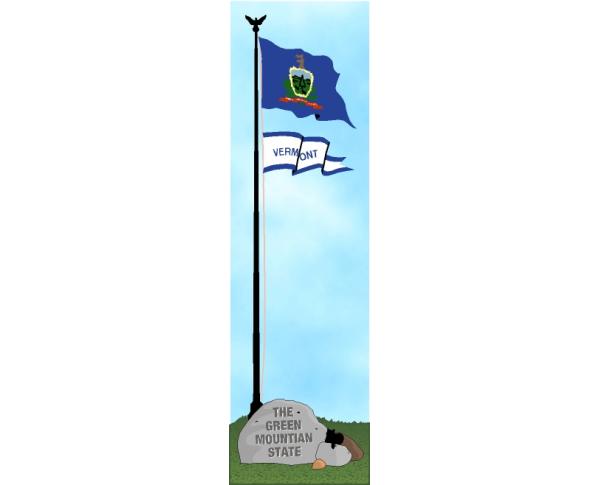Cat's Meow shelf sitter of the Vermont state flag, the Green Mountain State.